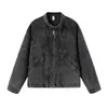 Nanxia Qiaozhuang Nueva Retro Holgada Vintage Desgastada Cuello Alto Chaqueta de Mezclilla para Hombre Casual Chaqueta con Cremallera Superior