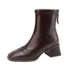Botines de cuero cortos para otoño e invierno, nuevo estilo británico, cómodos para los pies, tacón medio, tacón grueso, punta cuadrada, cremallera trasera, botines Martin para mujer