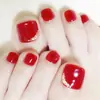 24 peças de unhas postiças para os pés, cor vermelho vivo com strass, de alta qualidade, curtas, formato quadrado-arredondado, com detalhes brilhantes de strass, unhas artificiais acabadas