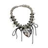 Collar con borlas de amor hueco para chica sexy, estilo hip hop punk, con lazo de cuentas negras