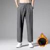 Calças de Trabalho Acolchoadas com Lã, Grossas, Cor Sólida, Calças Casuais Jogger para Homem, Caimento Solto, Calças de Trabalho Elásticas