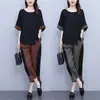 Conjunto Casual Estilo Coreano Plus Size para Meninas Cheinhas Verão 2026 Conjunto de Duas Peças com Blusa Casual Soltinha de Manga Média e Calça Cropped