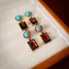 Pendientes Vintage, Pendientes de Flor con Diamantes de Colores y Aguja de Plata, Fabricante de Pendientes de Lujo Ligero Estilo Francés