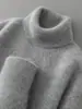 Suéter de Lã 100% Pura com Gola Alta para Homens, Suéter de Cashmere Solto de Manga Longa para Outono e Inverno, Camada de Base Tricotada Grossa para Jovens