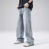 Jeans masculino de novo estilo da marca americana de moda de rua, corte solto, versátil, calça reta de perna larga para homens