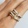 Anillo Nuevo Apilado de Circonita Cúbica de Oro de 18 Quilates Grueso Brillo Oro y Plata Doble Anillo de Regalo