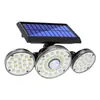 Nova Luminária Solar de Jardim com Três Cabeças Separadas, Luminária de Parede para Garagem à Prova d'Água, Luminária de Rua Rotativa, Luminária Externa com Sensor de Movimento