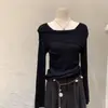 Top de punto irregular de manga larga estilo coreano para mujer, nuevo top básico ajustado para otoño 2026