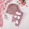 Conjunto de Dos Piezas Otoño/Invierno para Bebés y Niños Pequeños: Conjunto de Top de Franela Bordado con Ojos Cerrados y Pantalón Largo con Estampado de Nubes, Conjunto de Coral para Niños
