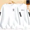 Camiseta masculina de manga comprida para outono e inverno, marca da moda, corte solto, forrada com fleece, camiseta básica casual, moletom com estampa e gola redonda para jovens estudantes