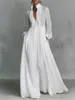 Vestido longo de outono europeu e americano transfronteiriço para mulheres, novo, elegante, acinturado, modelador, plissado, para feriado, estilo francês, cor sólida, manga longa