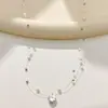 Colar de Linha de Pesca Transparente Estilo Coreano de Alta Qualidade Cheio de Estrelas Zircônia Pérolas Pequenas Versátil Temperamento Leve Luxo Acessórios de Colar com Pingente