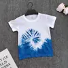 Camiseta de Manga Corta para Niños Tie-Dye de Yunnan, Ropa de Verano Teñida de Azul Hecha a Mano para Niños y Niñas, Ropa Infantil Transpirable y Cómoda con Cuello Redondo