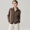 26 Otoño/Invierno Mujer Grueso de Doble Capa Espiga Cachemir Doble Cremallera Cuello Cárdigan Casual Adelgazante Chaqueta de Punto