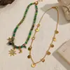 Collar Cruzado de Metal con Cuentas de Estrella y Luna Estilo Retro Francés Cadena para Clavícula Diseño de Nicho Accesorio de Collar para Mujer