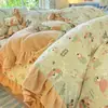 Conjunto de Cama de Inverno Classe A Luxo Leve Lã de Leite Renda Estilo Colcha Conjunto de Quatro Peças Capa de Edredom Renda Colcha Conjunto de Três Peças Conjunto de Roupa de Cama 3
