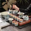 Conjunto de Chá Kung Fu Flores Azuis da Fornalha Ru Cerâmica Bule Viga Tigela Flutuante Xícara de Chá Bandeja de Chá Luxo Acessível Doméstico de Ponta