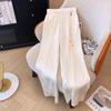 Pantalones Casuales de Satén de Seda de Hielo de Alta Gama con Cintura Elástica 2025 Verano Moda Femenina Cintura Alta Drapeados Rectos de Pierna Ancha