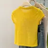 Foto Real de uma Camiseta Redonda de Manga Curta com Estampa Doce e Divertida para Mulheres, Versátil para o Verão, Rejuvenescedora, Slim Fit, Levemente Transparente, Top Curto