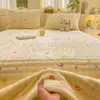 Lençol de Cama de Veludo Leiteiro com Pelo de Coelho de Inverno Peça Única Cobertor Espesso de Lã Coral Roupa de Cama Capa de Cama de Veludo Plus Conjunto de Três Peças
