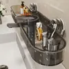 Nuevo organizador de lavabo de baño, almacenamiento para grifo, caja de almacenamiento para espejo de tocador, instalación sin taladro, montado en la pared, con drenaje
