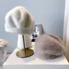 Gorro de Punto de Lana de Conejo Angora para Otoño e Invierno, Gorro de Punto de Color Sólido Mao para Niños, Gorro Elegante Liso, Gorro Suave de Moda