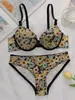 Amazon Europa y América Transfronterizo Estilo Fresco Patrón Floral Moderno Push-up de Soporte Cómodo Sin Presión Conjunto de Sujetador