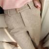 Pantalones de lana de espiga para mujer, cintura alta, adelgazantes, rectos, casuales, bombachos, ajustados, de traje, de tubo, otoño e invierno