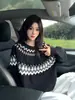 Suéter de punto Fair Isle Negro Cleanfit para Hombres y Mujeres, Estilo Old Money Otoño e Invierno, Suéter Forrado de Felpa, Punto Grueso para Parejas