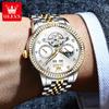 Patrocinio de estrella oulishi Marca Reloj nuevo súper ventas anillo de diamante multifuncional correa de acero reloj mecánico reloj de hombre hombre