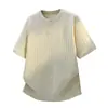 2026 Nuevo Estilo de Verano para Hombre, Camiseta de Punto de Manga Corta con Cuello Henry, Top Casual Holgado de Gama Alta, Camiseta Juvenil Moderna