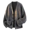 Suéter casual e relaxado estilo retrô com decote V, cardigã de tricô soltinho estilo coreano, novo suéter outono/inverno