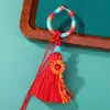 Girasol Estilo Chino Hilo de Algodón de Tíbet Hebilla de Anillo Colgante Llavero Tejido DIY Hecho a Mano Adorno Pequeño para Coche Bolsillo