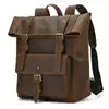 Mochila Masculina, Mochila de Couro Crazy Horse, Bolsa Escolar de Couro Bovino, Mochila de Grande Capacidade, Bolsa de Viagem, Bolsa de Ombro Masculina para Negócios
