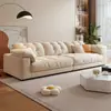 Sofá en forma de nube color crema, adecuado para apartamentos pequeños y propiedades de alquiler, un diseño simple de líneas rectas con múltiples asientos, tapizado en tela