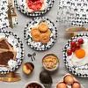 Mm344 Vajilla Negra con Moño Fiesta Set de Cuatro Piezas para 8 Personas Estilo Oscuro Plato de Papel Decorativo Servilleta de Papel Vaso de Papel Combinación