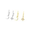 Populares Pendientes Europeos y Americanos de Plata de Ley 925 con Circonita Incrustada de Luna y Estrella Pendientes para Mujer Pendientes Largos Dorados Joyería de Plata