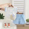 Conjunto de Verano para Niña Elegante y a la Moda Ropa Infantil Conjunto de Dos Piezas de Manga Corta con Lazo de Verano para Bebé Niña de 1 Año Ropa de Verano