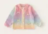 Suéter para Niñas 2026 Nuevo Estilo Color Arcoíris Cardigan de Punto Moda Top Infantil con Falda Abullonada Tendencia