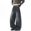 Jeans casual masculino vintage de perna reta, calça larga solta estilo americano, patchwork desconstruído de alta costura para o outono