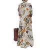 Nuevo 2024 estilo japonés coreano algodón lino estampado solapa manga larga bolsillo simple suelto casual vestido largo tipo camisa
