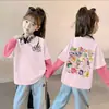 Camiseta de Manga Larga de Algodón Puro para Niñas Cuello Redondo Estampado de Dibujos Animados Estilo Nuevo 2026 Elegante Estilo Coreano Bloque de Color Camiseta Básica