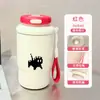 Taza isotérmica de doble boca con estampado de gatito y pez, suave y linda, transfronteriza, con cordón, adecuada para estudiantes, para ir al trabajo y para el coche, portátil y fácil de llevar