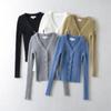 Cardigan de Lã Tricotado Curto de Gola V de Botão Único Estilo Europeu e Americano Nova Coleção Primavera 2022 Feminino Manga Longa Slim