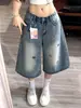 Jeans Cropped Feminino de Verão Fino, Corte Reto e Largo, Modelagem Soltinha, Bordado Personalizado de Fábrica com Design de Filhote, Modelagem Emagrecedora