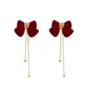Clip para oreja con borla de perlas y lazo de flocado rojo pendientes sin perforar pendientes largos de lujo ligero alta calidad pendientes pendientes