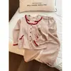Conjunto de Pijama de Color Bloque con Estampado Floral y Solapa de Manga Larga para Mujer Tallas Grandes Estilo Coreano Otoño 2026 Nuevo Set de Ropa para el Hogar con Pantalones Largos Ropa Exterior