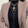 Collar con Colgante de Borlas Superpuestas en Forma de Cruz Retro Transfronterizo Europeo y Americano para Mujer, Accesorio de Moda de Lujo Ligero de Nicho