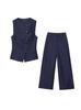 Suprimento Transfronteiriço 2025 Novo Verão Roupas Femininas Roupas de Trabalho Slim Versátil Colete Botonê + Conjunto de Calças Largas