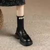 Mocasines de Cuero Suave con Suela Gruesa para Mujer, Invierno 2025, Forrados de Felpa, Aumentadores de Altura, Tacón Grueso, Zapatos Pequeños de Cuero Estilo Británico Negro, Zapatos para Mujer de Huizhou